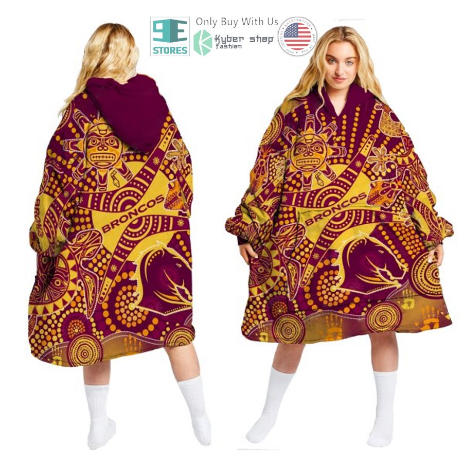 nrl brisbane broncos aboriginal pattern sherpa hooded blanket 1 12191