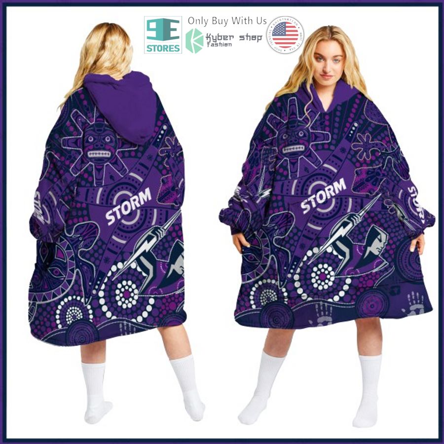 nrl melbourne storm aboriginal pattern sherpa hooded blanket 1 27396
