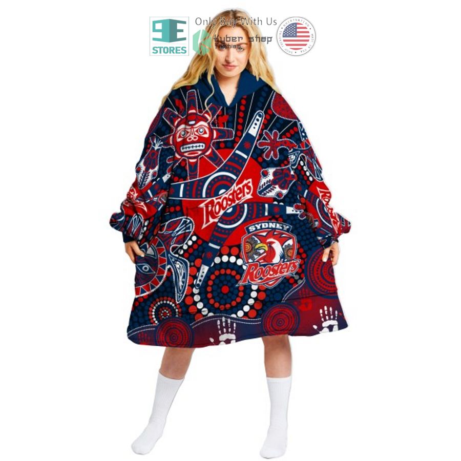nrl sydney roosters aboriginal pattern sherpa hooded blanket 1 87177
