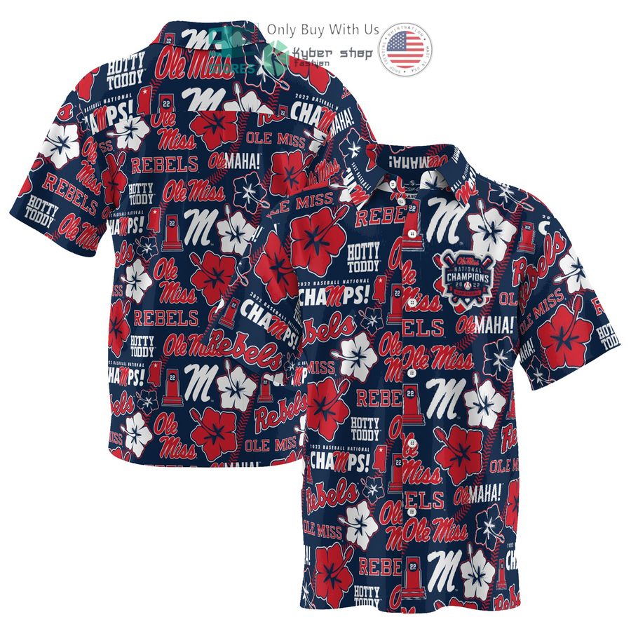 ole miss rebels prosphere 2022 ncaa mens baseball college world series champions aloha navy red hawaiian shirt 1 29770