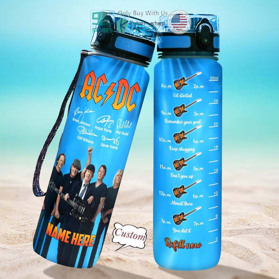 personalized ac dc band members signature blue water bottle 2 67481