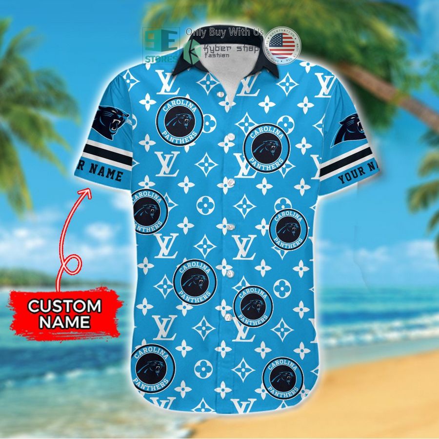 personalized carolina panthers louis vuitton pattern hawaiian shirt 2 63215