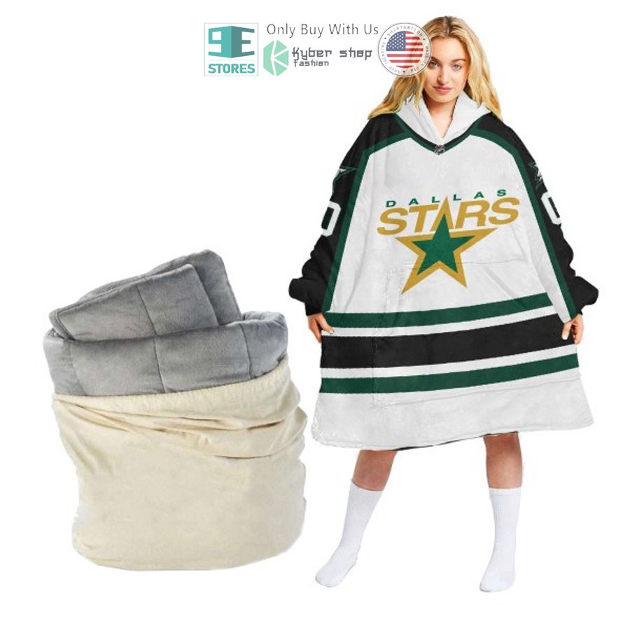 personalized dallas stars striped white sherpa hooded blanket 2 43714