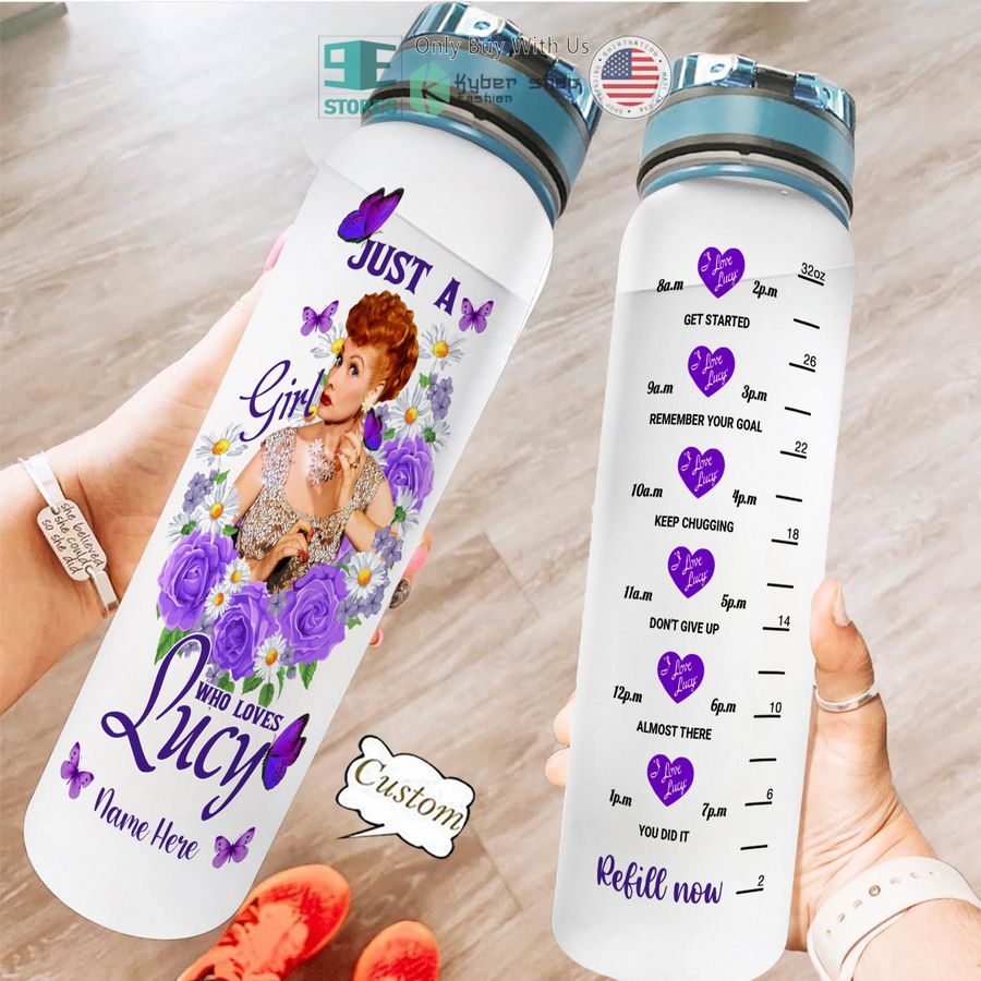 personalized just a girl who loves lucy rose purple water bottle 2 26000