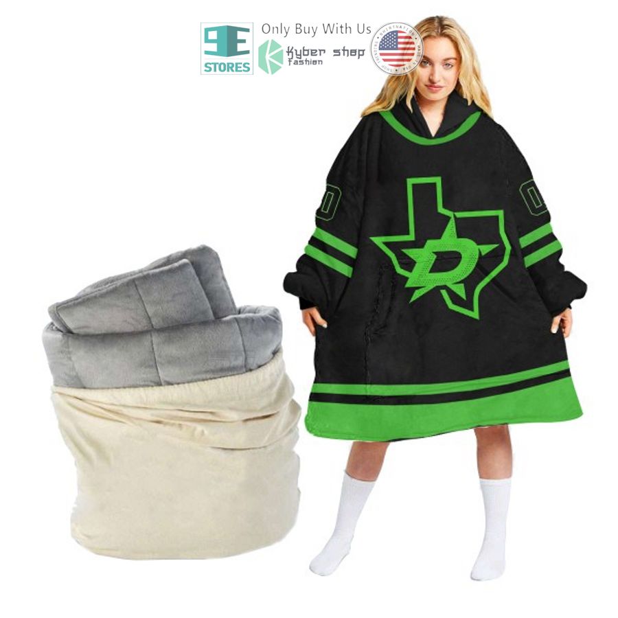 personalized nhl dallas stars logo green black sherpa hooded blanket 2 83894