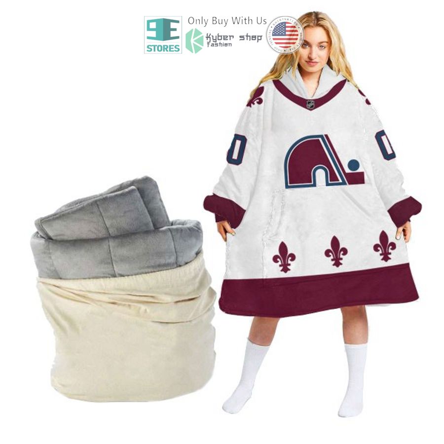 personalized nhl quebec nordiques logo white sherpa hooded blanket 2 62886