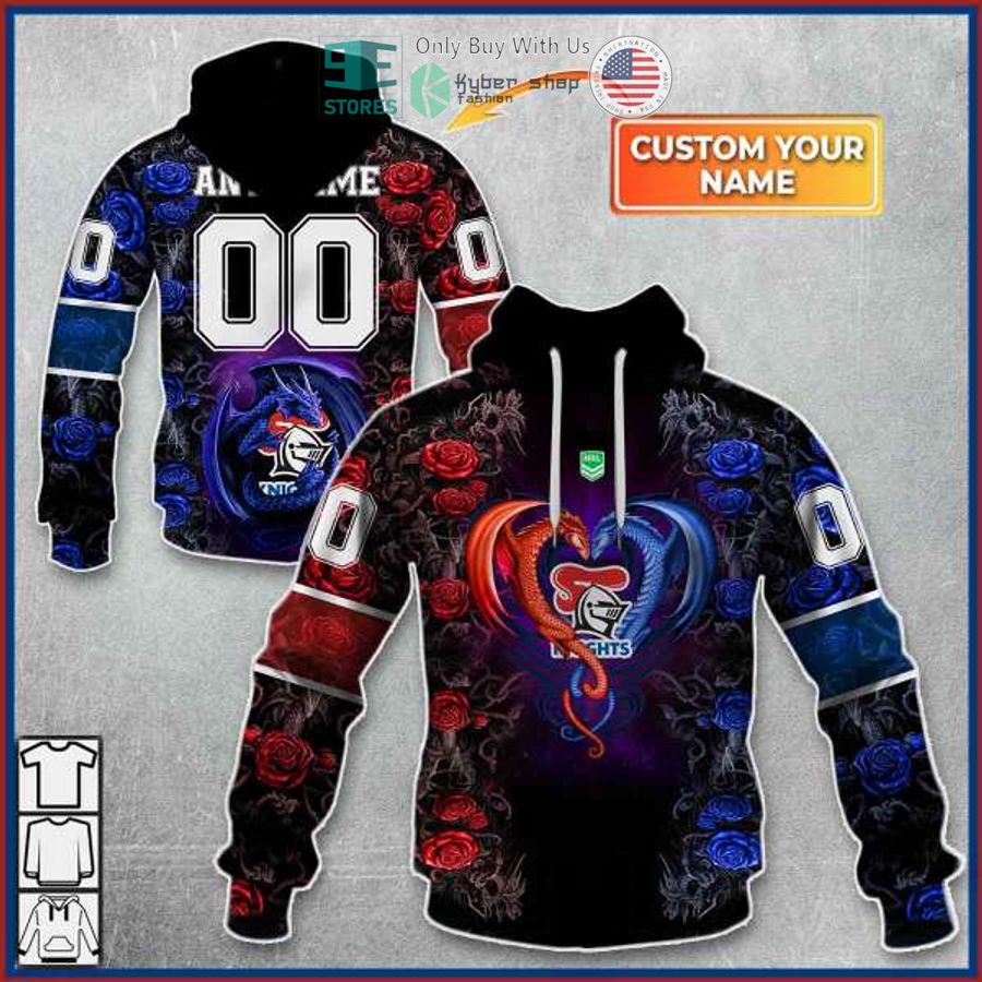 personalized nrl newcastle knights rose dragon 3d hoodie 1 96758