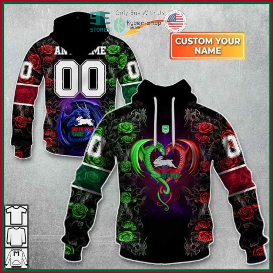 personalized nrl south sydney rabbitohs rose dragon 3d hoodie 1 88965