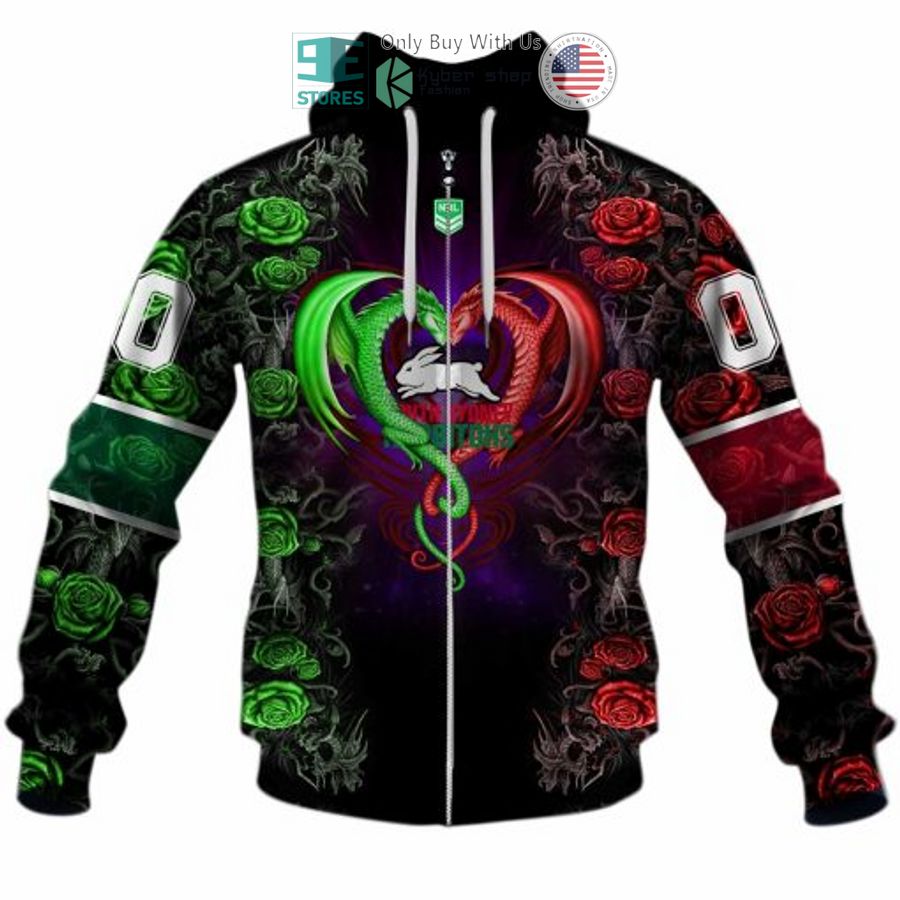 personalized nrl south sydney rabbitohs rose dragon 3d hoodie 2 30873