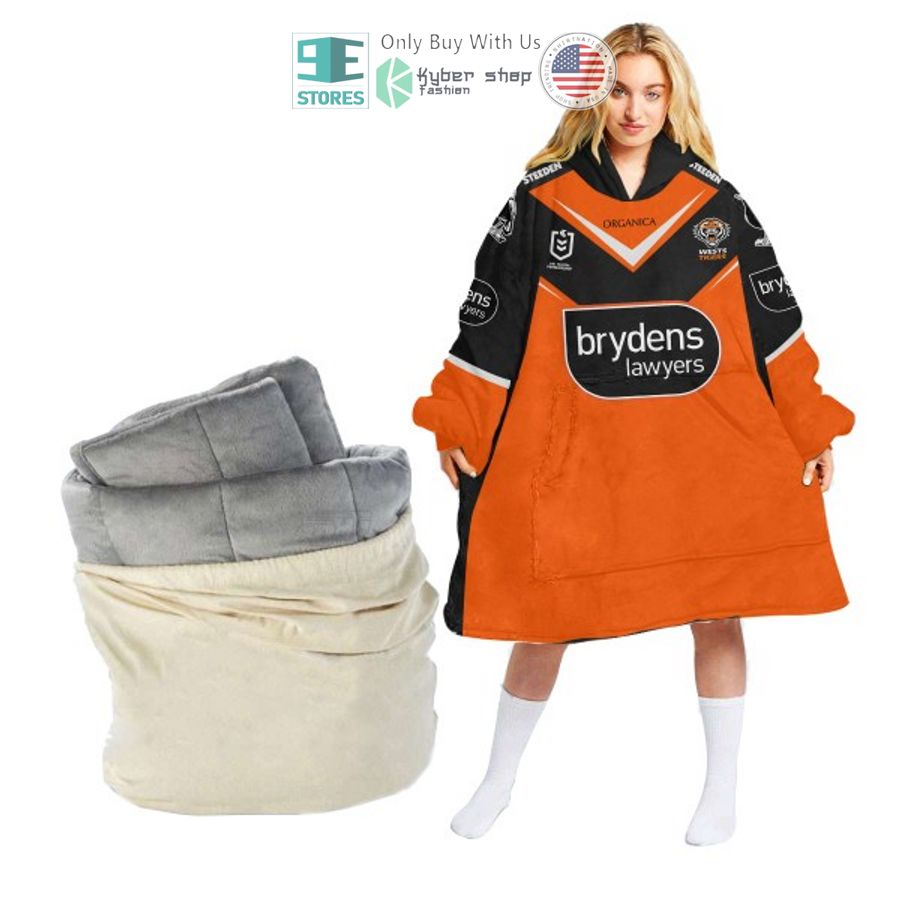 personalized nrl wests tigers brydens lawyers sherpa hooded blanket 2 94342