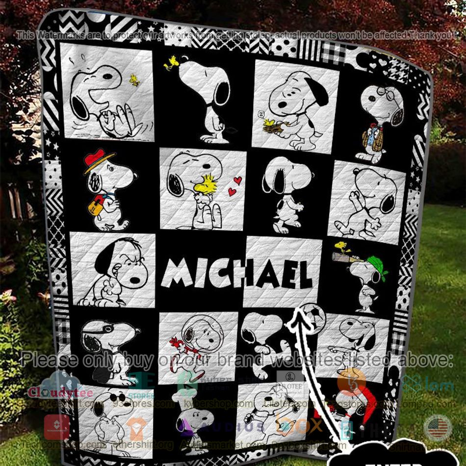 personalized snoopy checkered quilt 2 10355