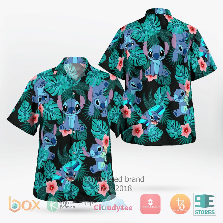 stitch tropical leaves hawaiian shirt 1 85655