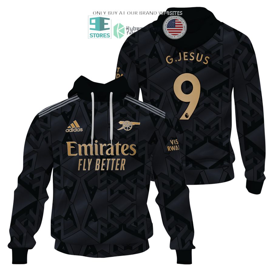 arsenal emirates fly better g jesus 9 black 3d shirt hoodie 1 88000