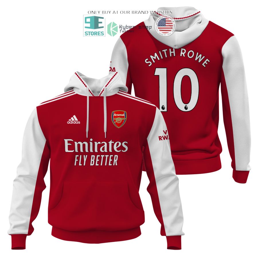 arsenal emirates fly better smith rowe 10 red white 3d shirt hoodie 1 10494