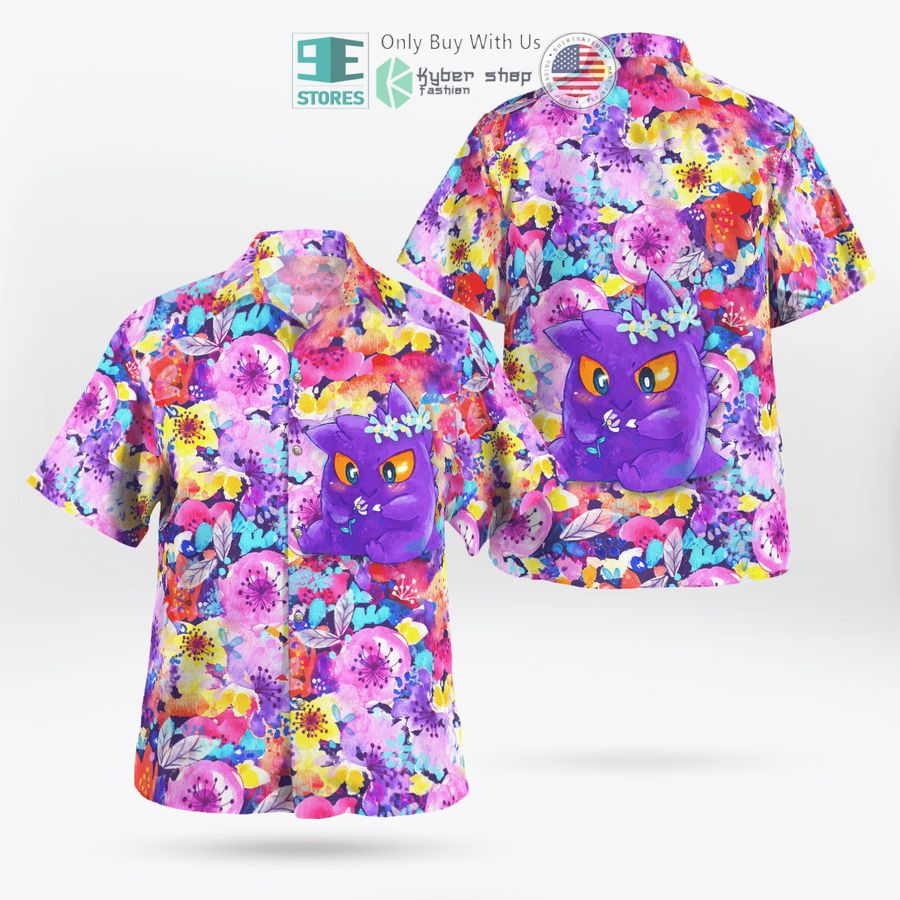 gengar summer flowers hawaiian shirt shorts 2 4370
