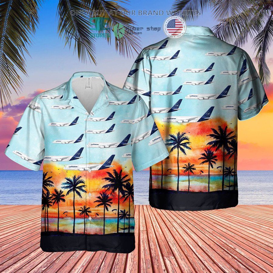 german lufthansa plane hawaiian shirt 2 54906