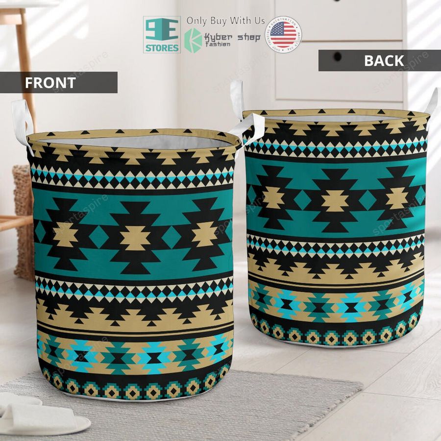 green ethnic aztec pattern laundry basket 2 39657