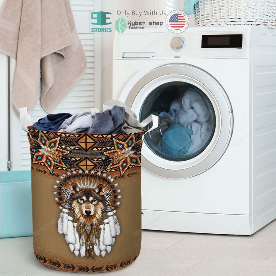 native american wolf tan laundry basket 2 79503