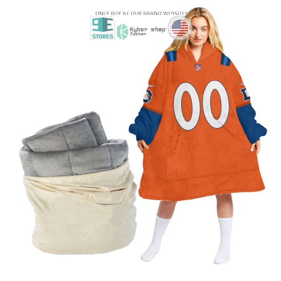 personalized denver broncos orange blue sherpa hoodie blanket 2 43990