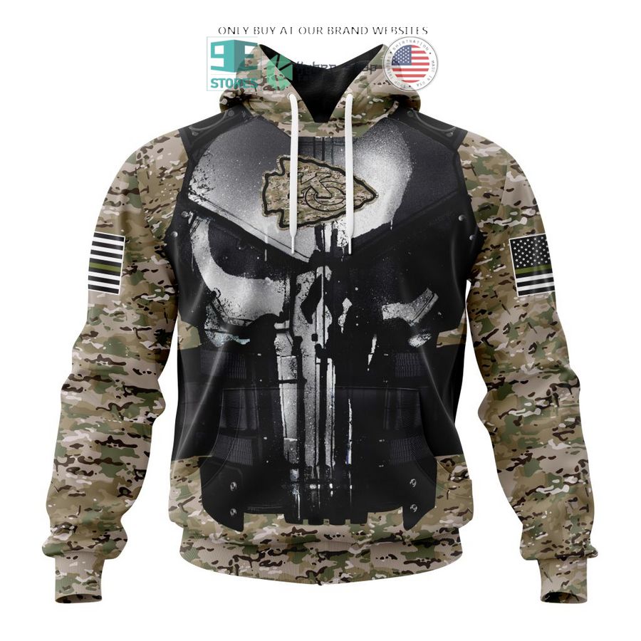 personalized kansas city chiefs skull punisher veteran camo 3d shirt hoodie 1 12818