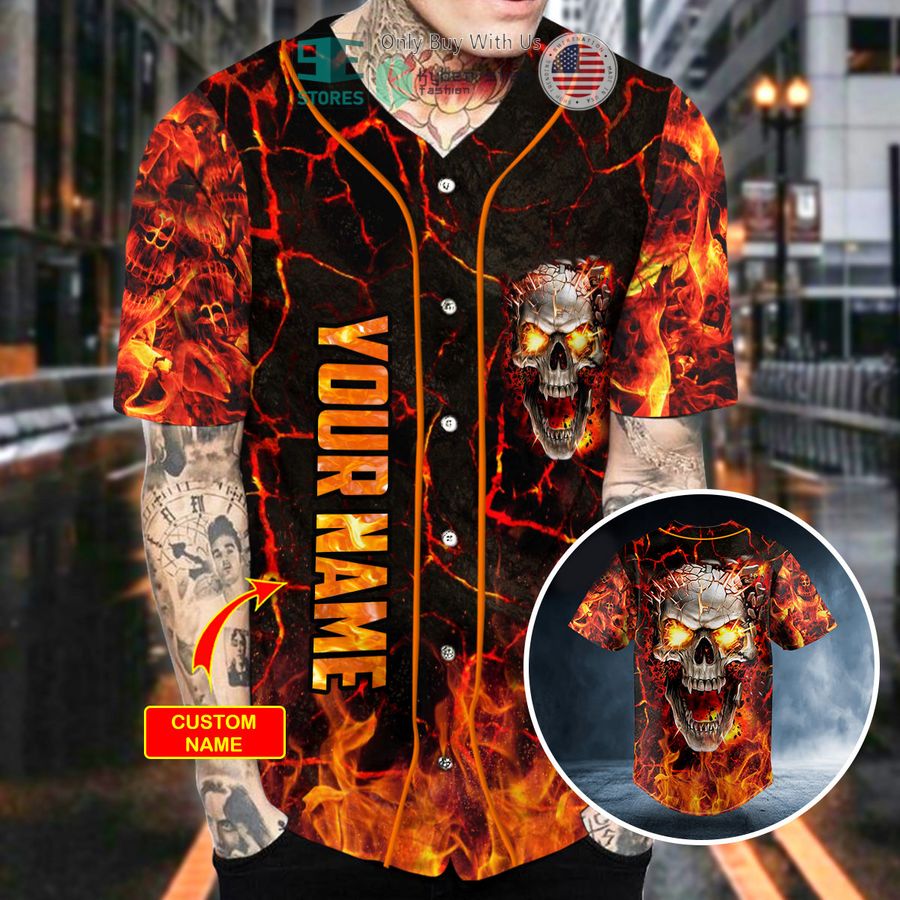 personalized lava mad fire skull custom baseball jersey 2 75494