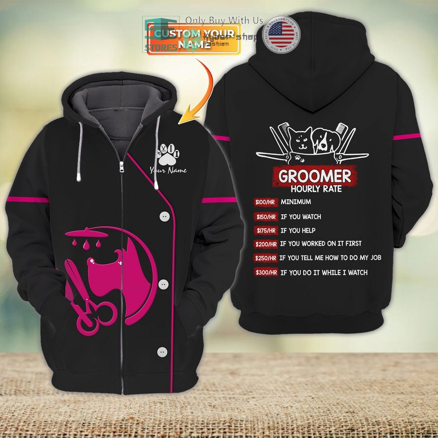 personalized my craft dog groomer pet groomer uniform pink salon pet 3d zipper hoodie 1 68505