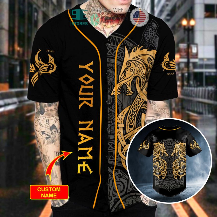 personalized twin dragon viking yellow tattoo custom baseball jersey 2 2301