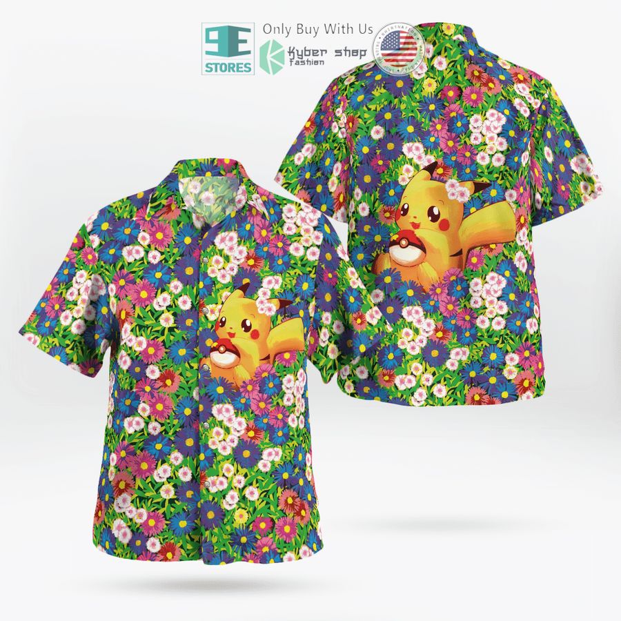 pikachu summer flowers hawaiian shirt shorts 2 8336
