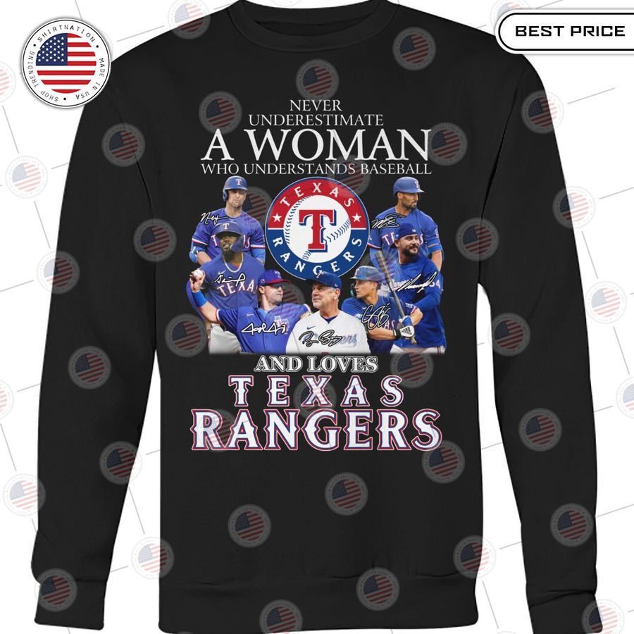 never underestimate a woman who loves texas rangers shirt 2 733