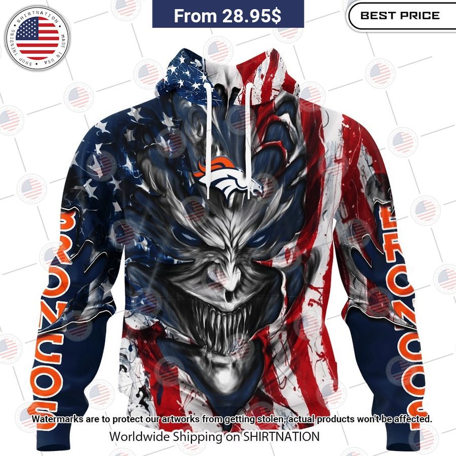 HOT Denver Broncos Demon Face US Flag Shirt
