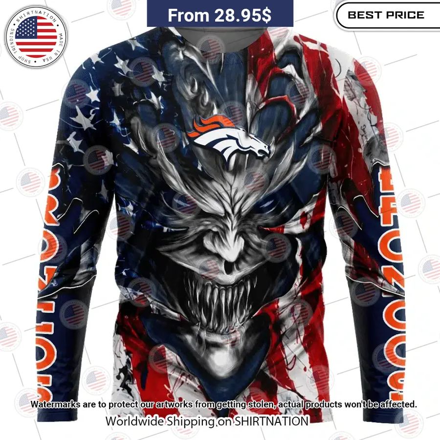 HOT Denver Broncos Demon Face US Flag Shirt Nice elegant click