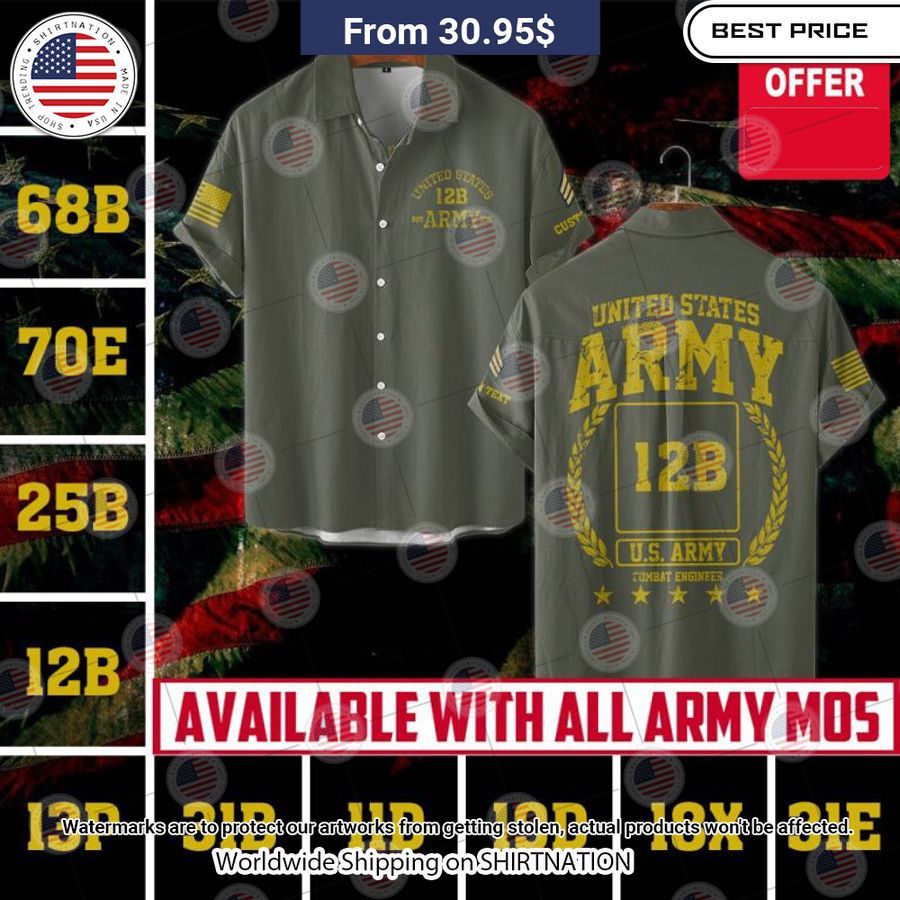 HOT United States Army 12B Hawaiian Shirt Cutting dash