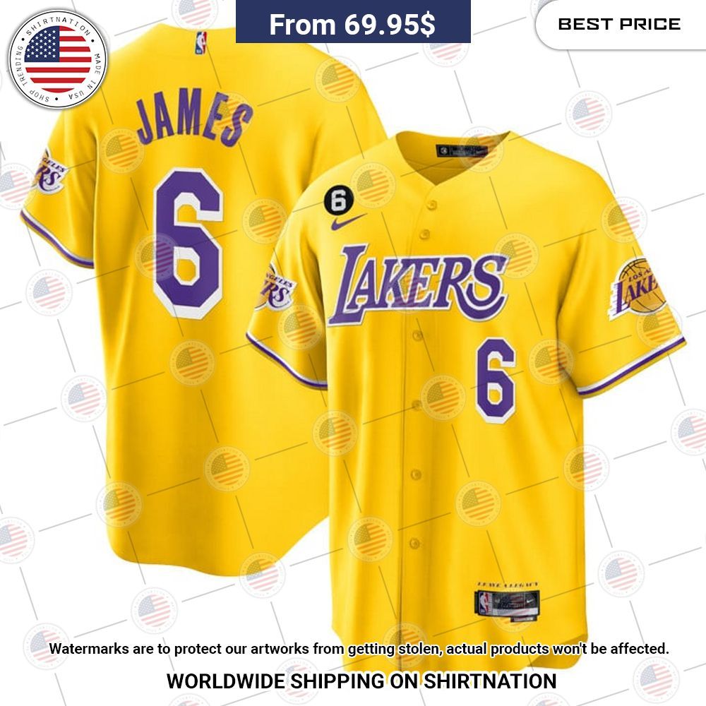 Los Angeles Lakers LeBron James Baseball Jersey Which place is this bro?